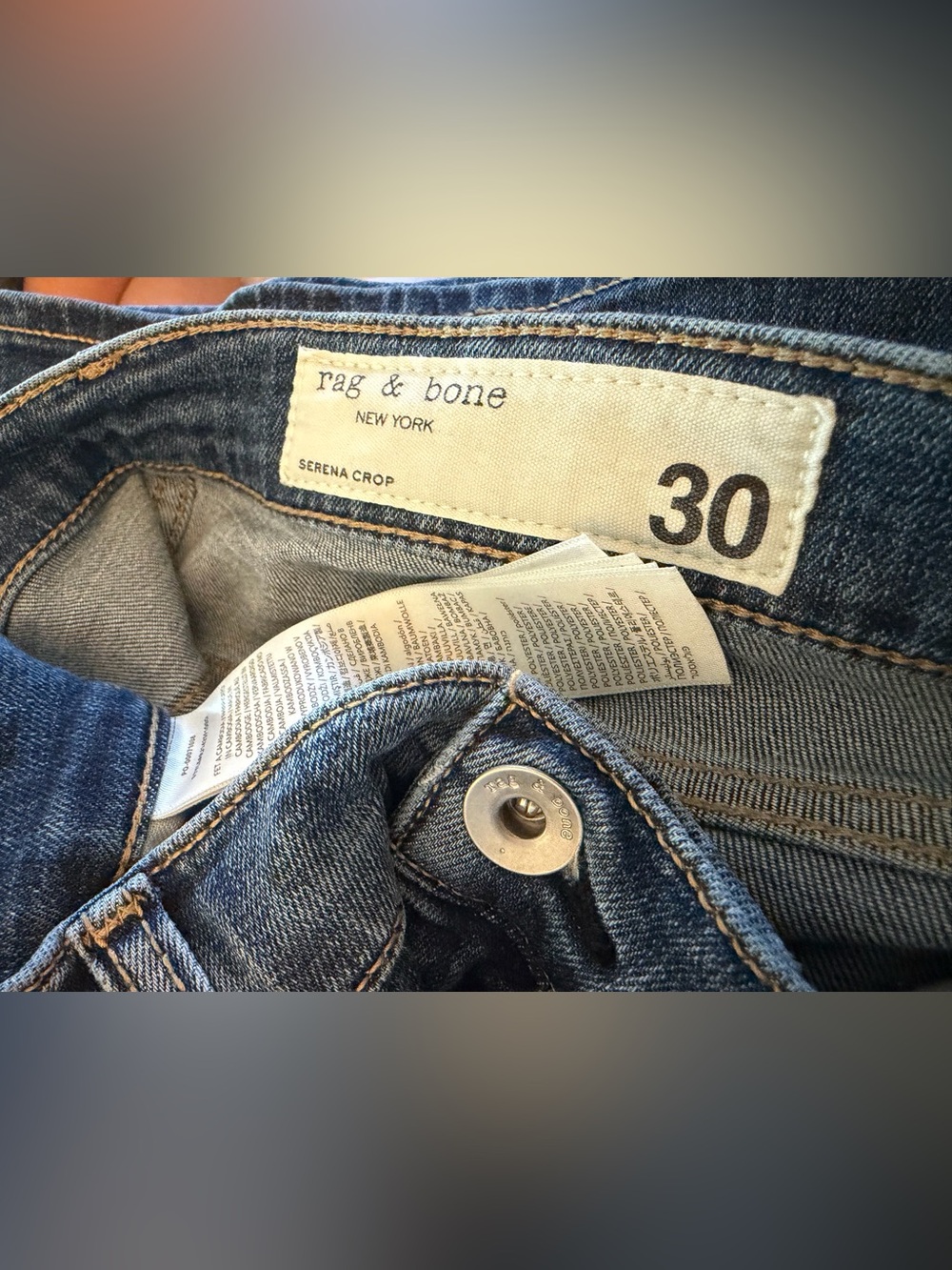 rag & bone Serena High Waist Crop Wide Leg Jeans in Dark Blue - Picture 3 of 4